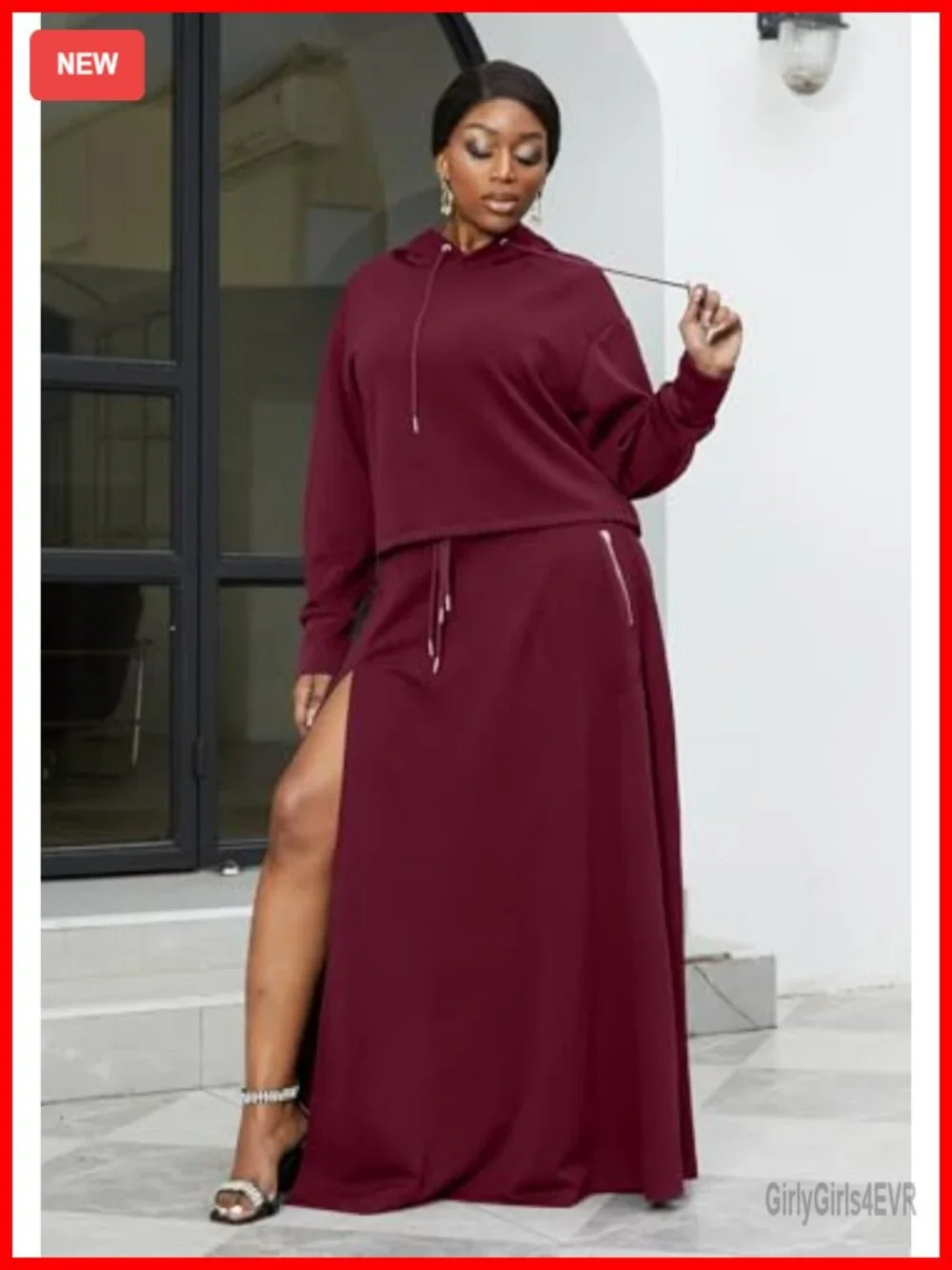 Women's 2 Piece Skirt Set Hoodie Sweatshirt High Waist Split Hem Casual Outfit